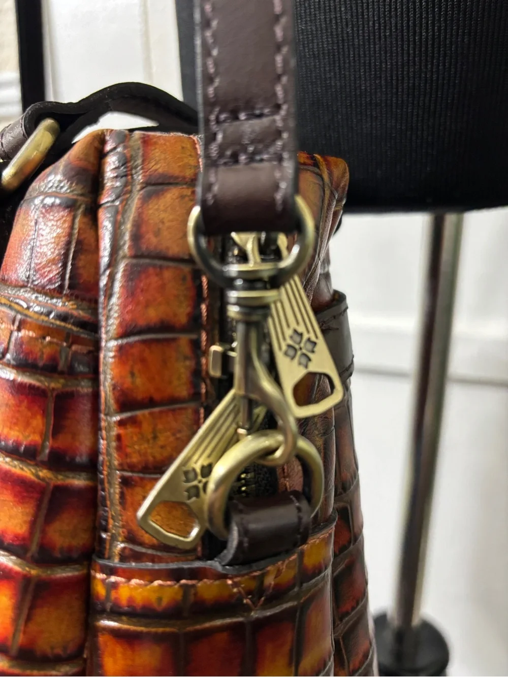 Patricia Nash Brown Rosora Croc-Embossed Leather Satchel Autumn Bag - Picture 8 of 16